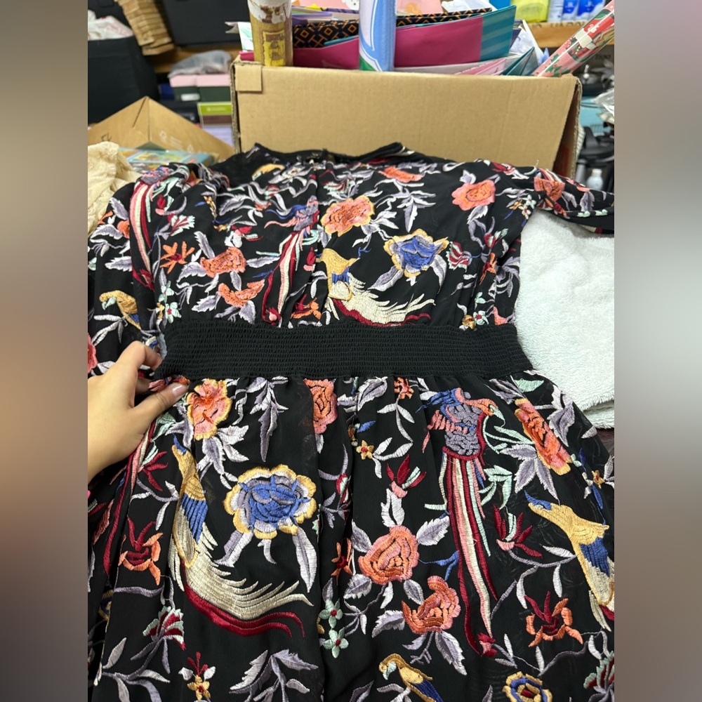 NWOT Zara Embroidered Bird Multicolor Midi Dress - Picture 3 of 5
